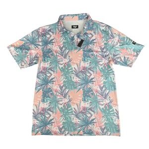 WAGGLE Golf Polo Shirt Men's Medium Flamingo Tropical Performance Stretch Beach